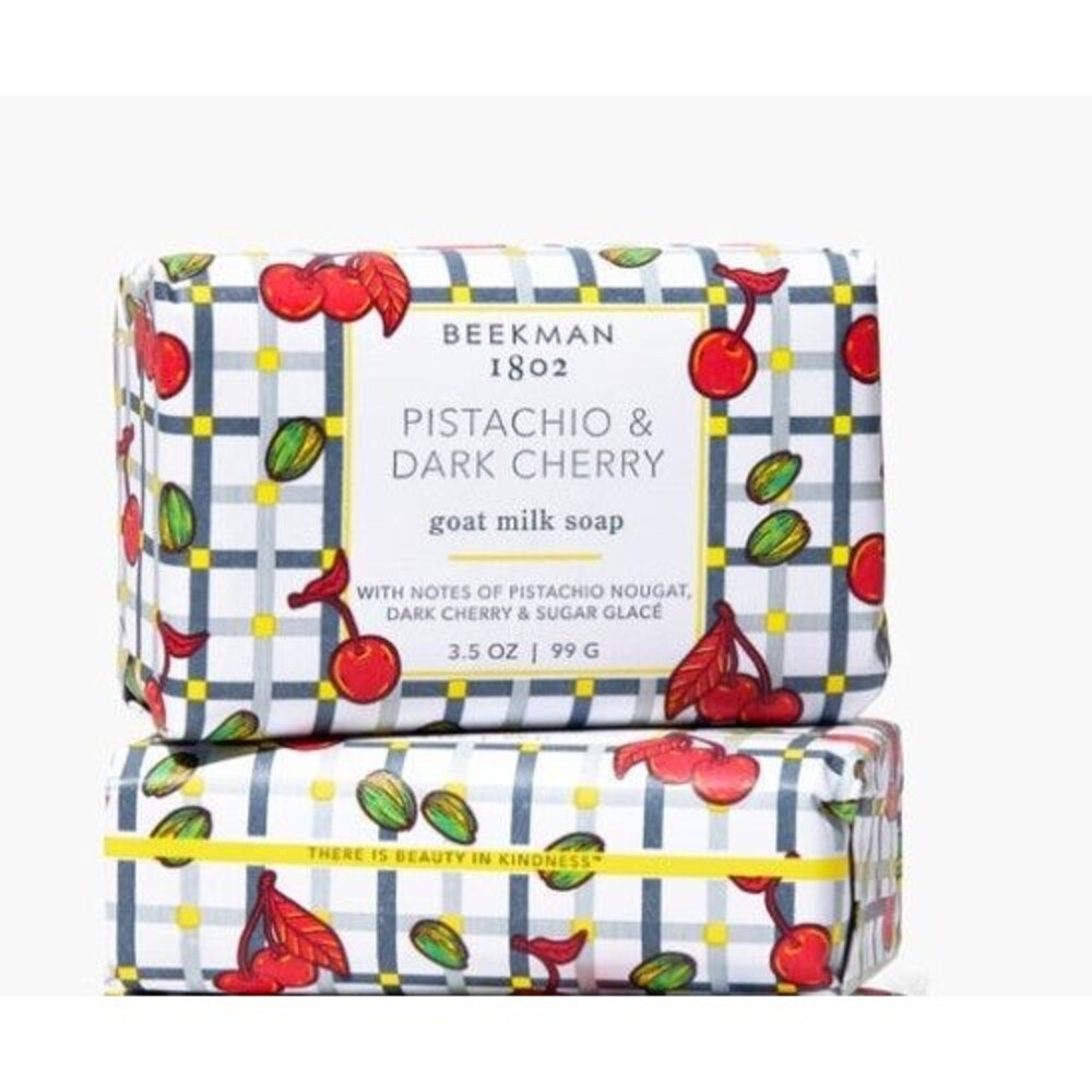 BEEKMAN 1802 Goat Milk 3.5 oz Palm Size Bar Soap Set/2 Pistachio & Dark Cherry